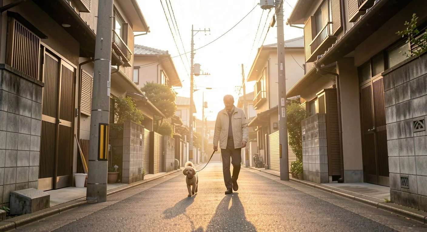 早朝の東京の住宅街、穏やかな朝の光